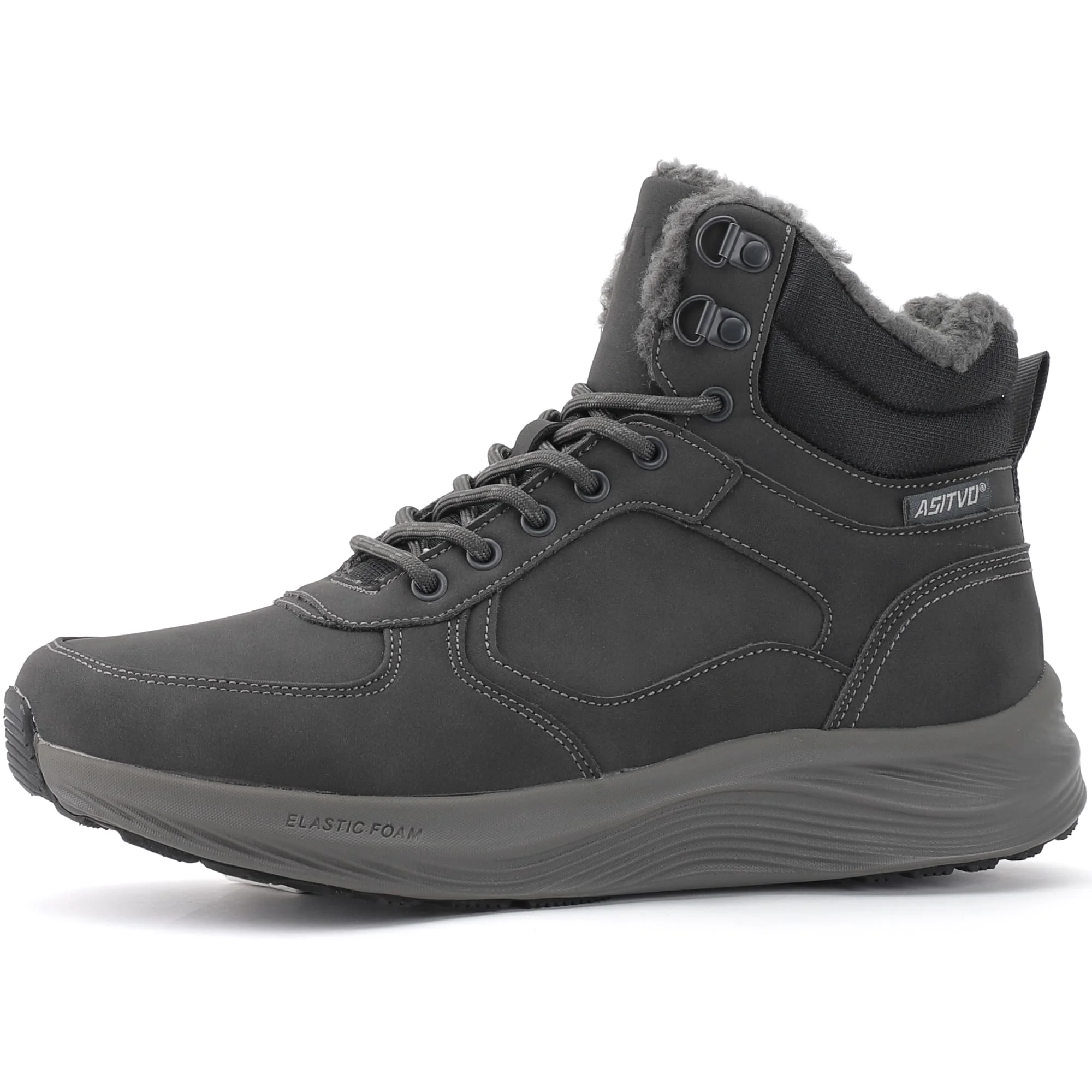 An ASITVO men’s fur-lined lace-up snow boot in dark gray