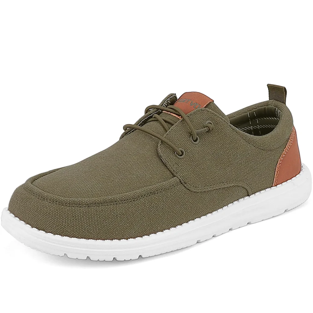 ASITVO Wide Canvas Boat Loafer in Army Green