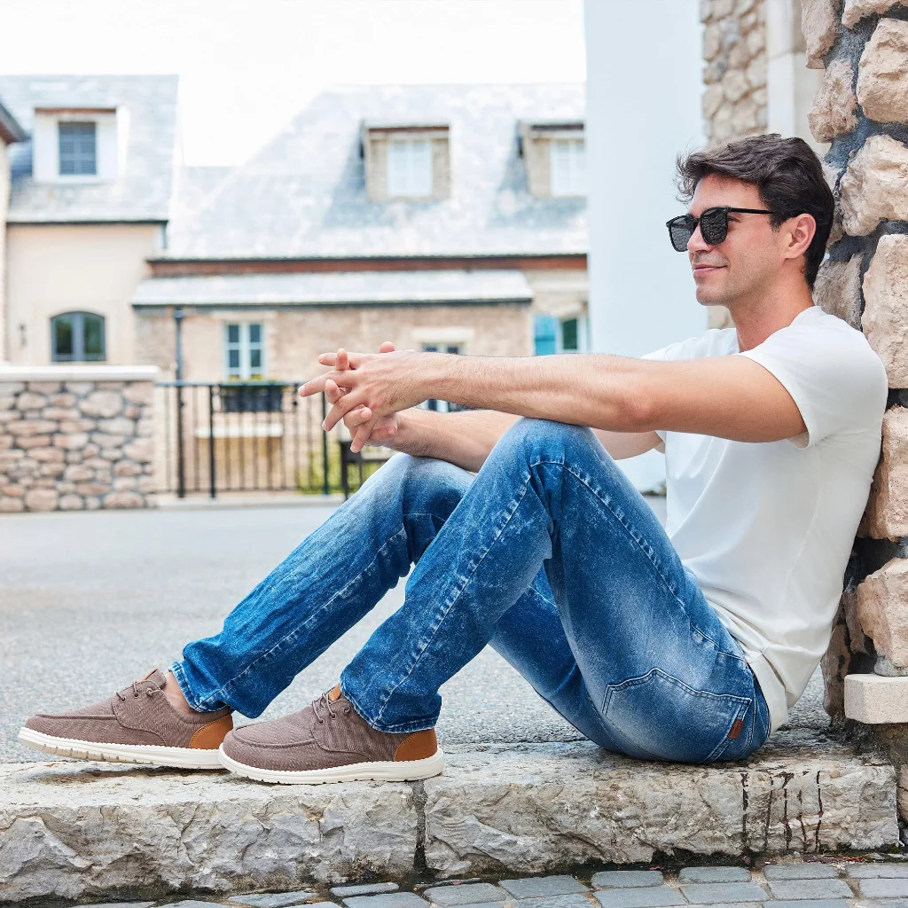 ASITVO Wide Canvas Boat Loafer in Chestnut Brown, view 2
