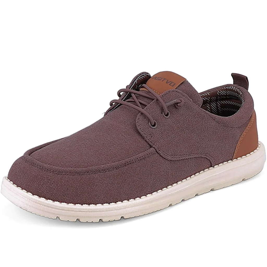 ASITVO Wide Canvas Boat Loafer in Chestnut Brown