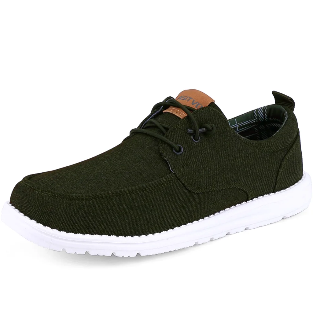 ASITVO Wide Canvas Boat Loafer in Dark Green