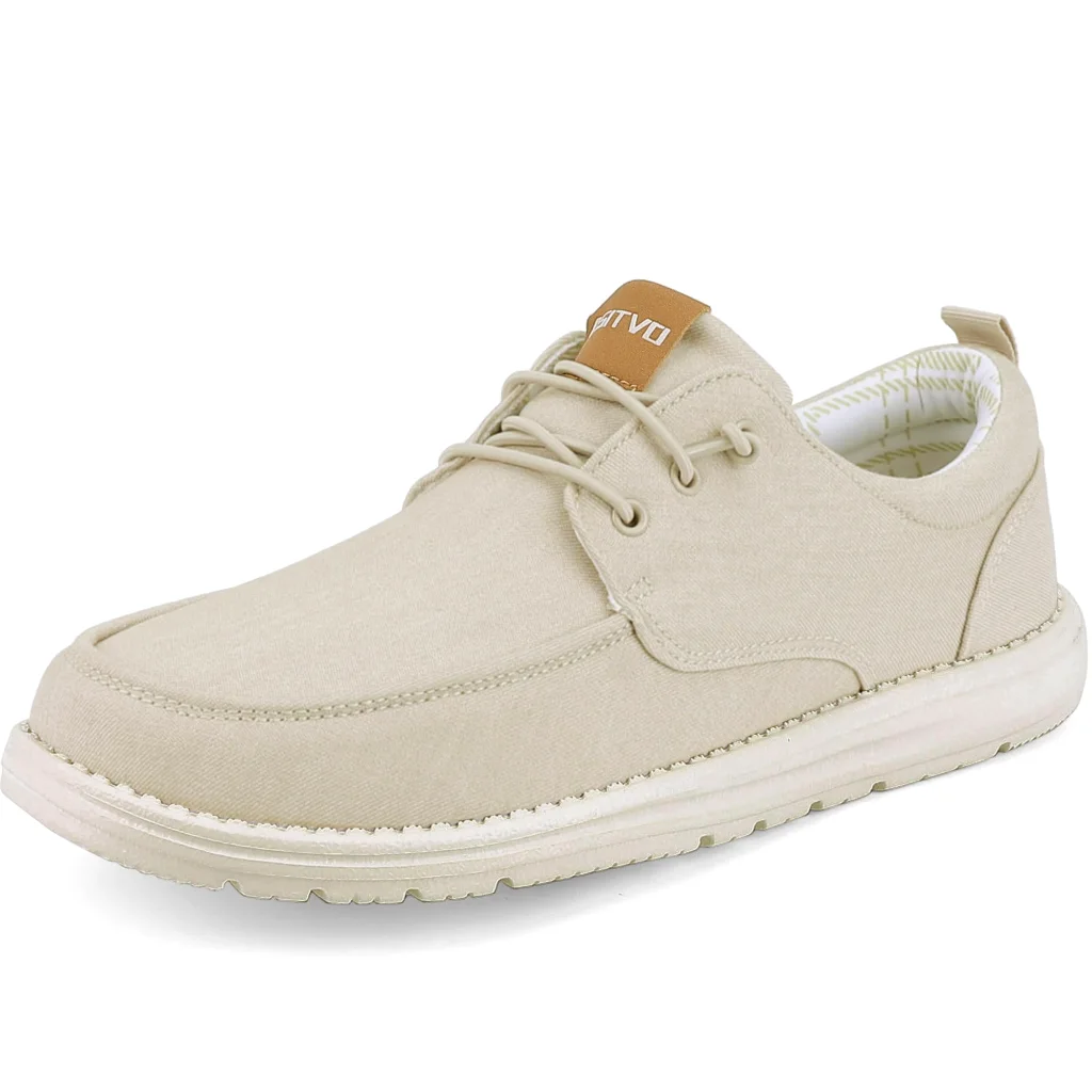 ASITVO Wide Canvas Boat Loafer in Khaki