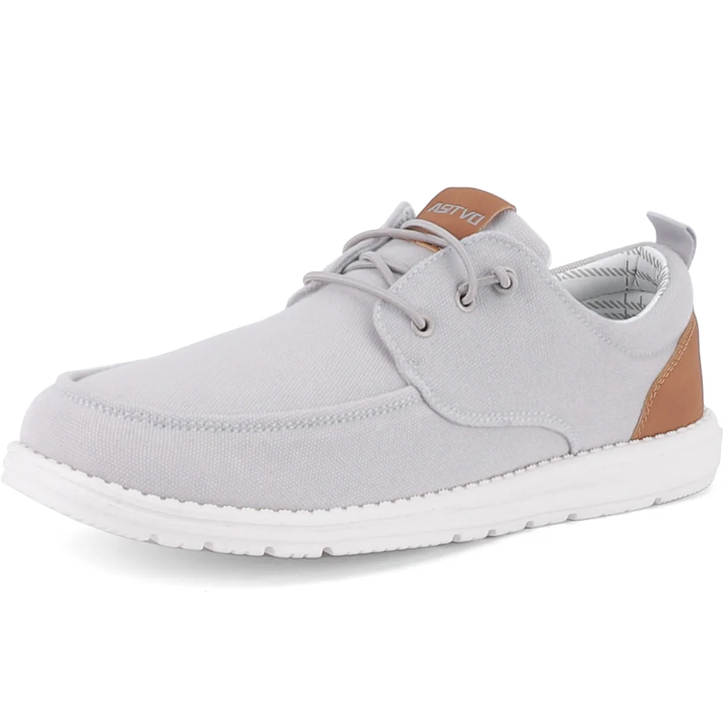 ASITVO Wide Canvas Boat Loafer in Silver Gray