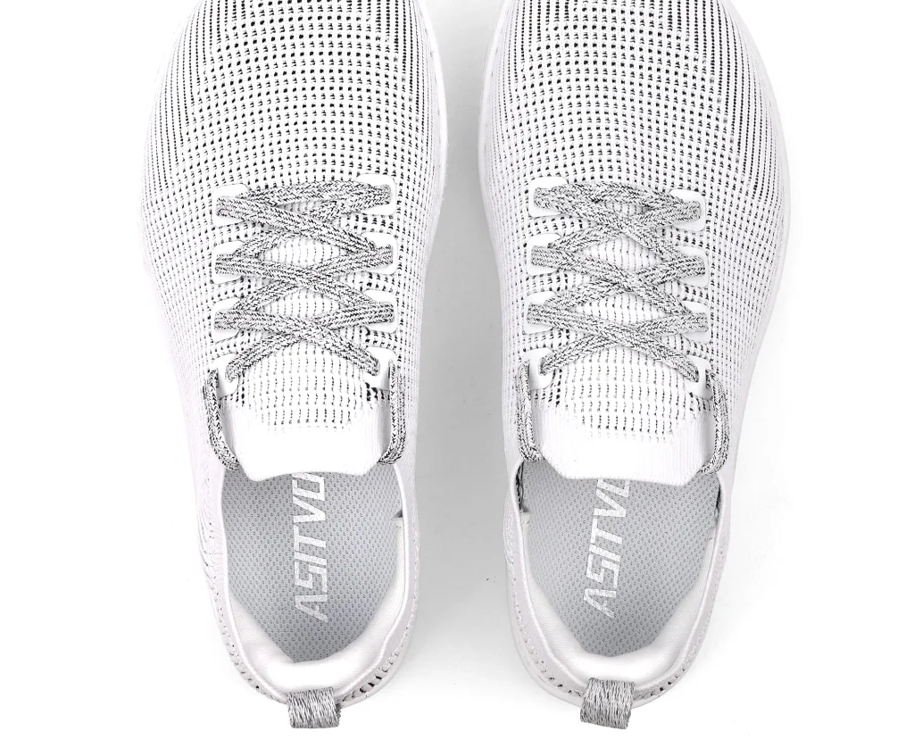 ASITVO Women’s Knit Barefoot Sneaker in Ivory White Black, view 4